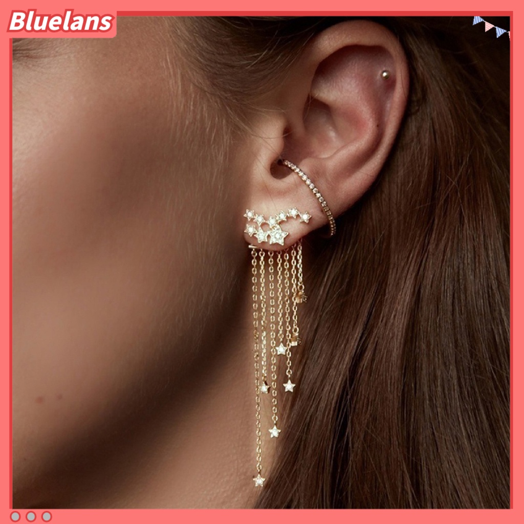 Bluelans 1Pc Eardrop Tassel Design Safe Alloy Rhinestone Stars Chain Ear Jacket for Women