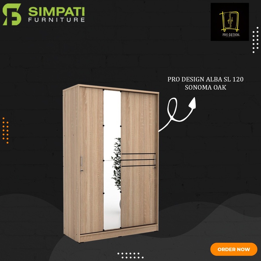 Lemari Pakaian 2 Pintu Sliding Pro Design Alba SL 120