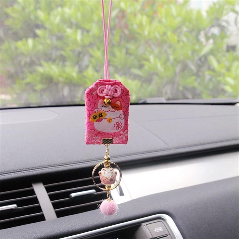 AUGUSTINA Cartoon Maneki Neko Car Pendant Car Accessories Japan Lucky Cat Pendant Hanging Ornament Car Styling Pompom Pendant Omamori Gifts Decoration Charm Car Rear View Mirror Auto Interior Decoration/Multicolor