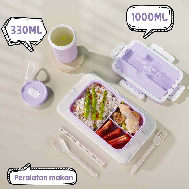 Letyeah &amp; Kaizenliving Kotak Bekal lunchbox tas set anti tumpah/Tempat Makan dan Mangkuk Sup free sendok