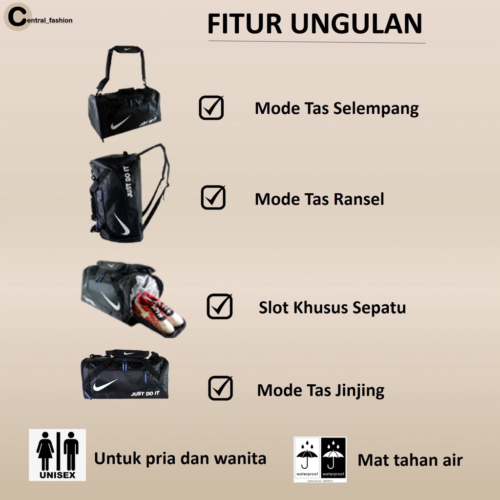 Tas Travel  Nike - Tas Olahraga Nike  Fitnes Duffel Bag Nike Tas Traveling Nike Pakaian Mudik Jinjing Pria Cowok Multifungsi Keren