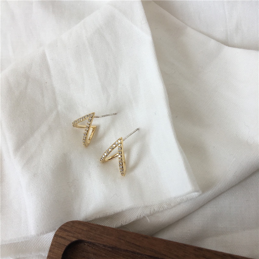 Anting Tusuk Motif Geometri Hias Berlian Imitasi Simple Ala Korea Untuk Wanita