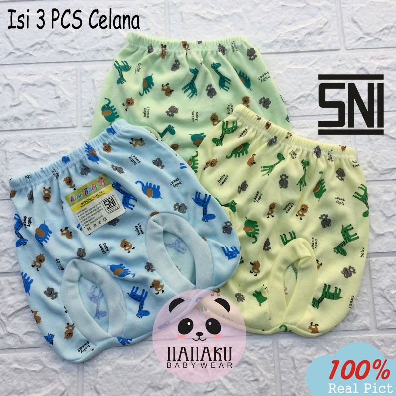 Ana Baby- 3 PCS Celana POP Bayi Baru Lahir Celana Bayi Kacamata Motif Lucu