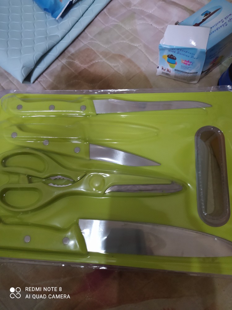 (hoko) Pisau Set Talenan 5 In 1 Stainless / Set Pisau Gunting Talenan Dapur / Knife Set 5in1