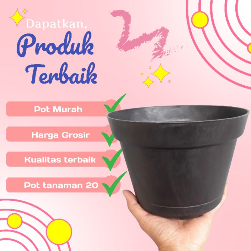 Pot plastik hitam 20, pot murah, pot grosir, pot bunga