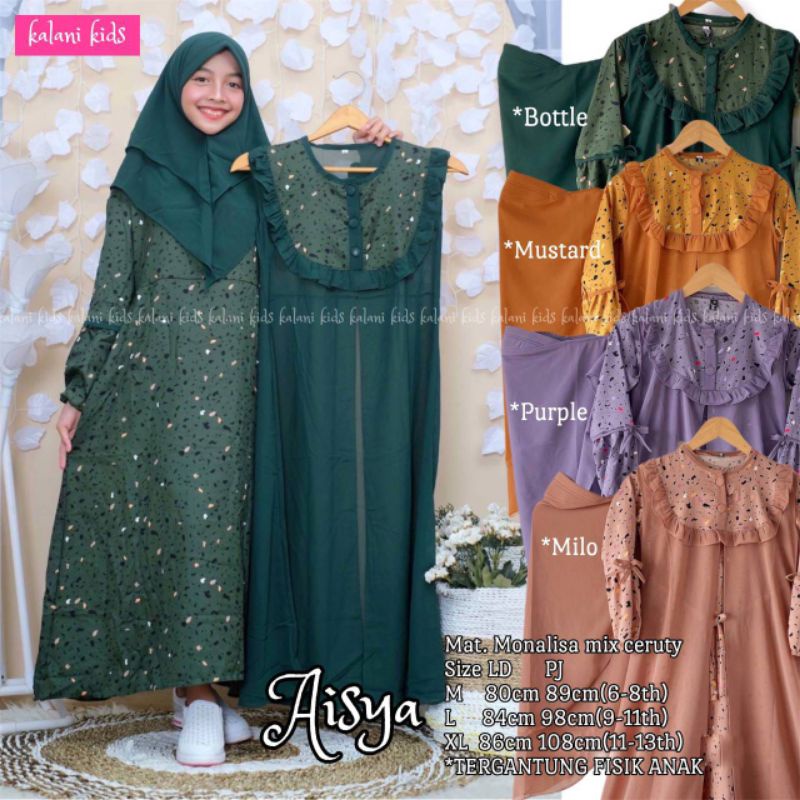 Aisya Syar'i Kids Terbaru Gamis Syar'i Ceruty Anak Perempuan Usia 9 - 14 Tahun Gamis Monalisa
