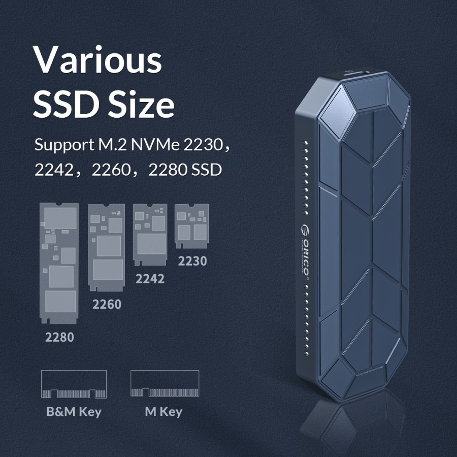 Ssd m.2 enclosure orico nvme Usb3.1 Type-c 10Gbps aluminium RGB m2vg01-c3 - Casing ssd m2 nvme m-key