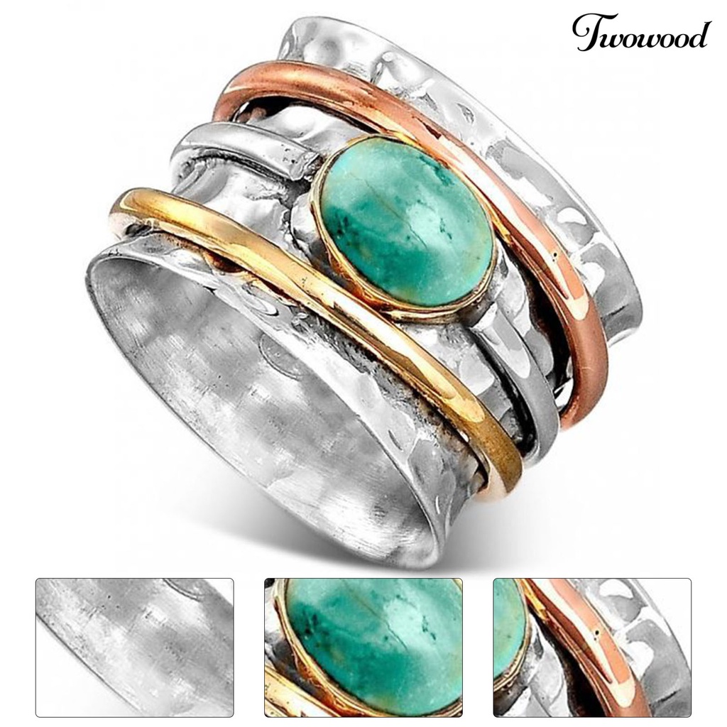 Cincin Turquoises Tiga Warna Gaya Vintage Bohemian Untuk Pria