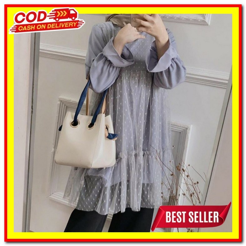 Tunic Casual Lengan Balon Floral Dress Fashion Muslim Casual Midi Dres [ Cod ] Romansa Tunik Tile D