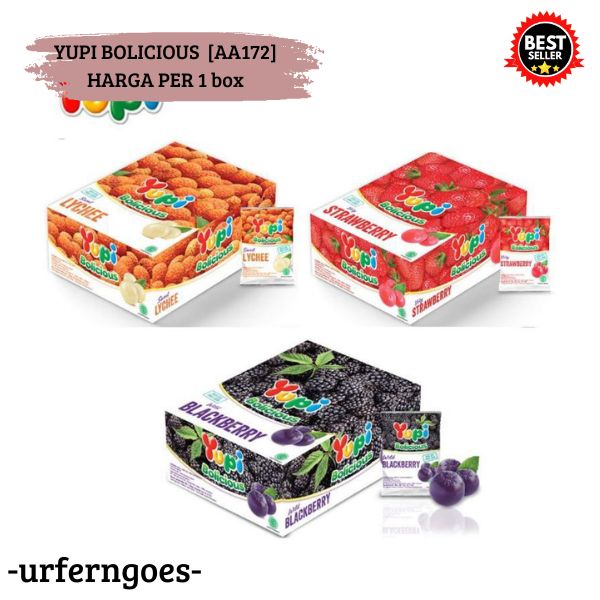 

Yupi Bolicious rasa bentuk buah buahan1box isi 24pcs Permen Yupi Bolicious Strawberry Stroberi Box Isi 24Pcs permen makanan ringan Yupi 500 Bolicious ( isi 24 ) - Blackberry Lychee Strawberry Juicy Mandarin jajan makanan jajan anak anak