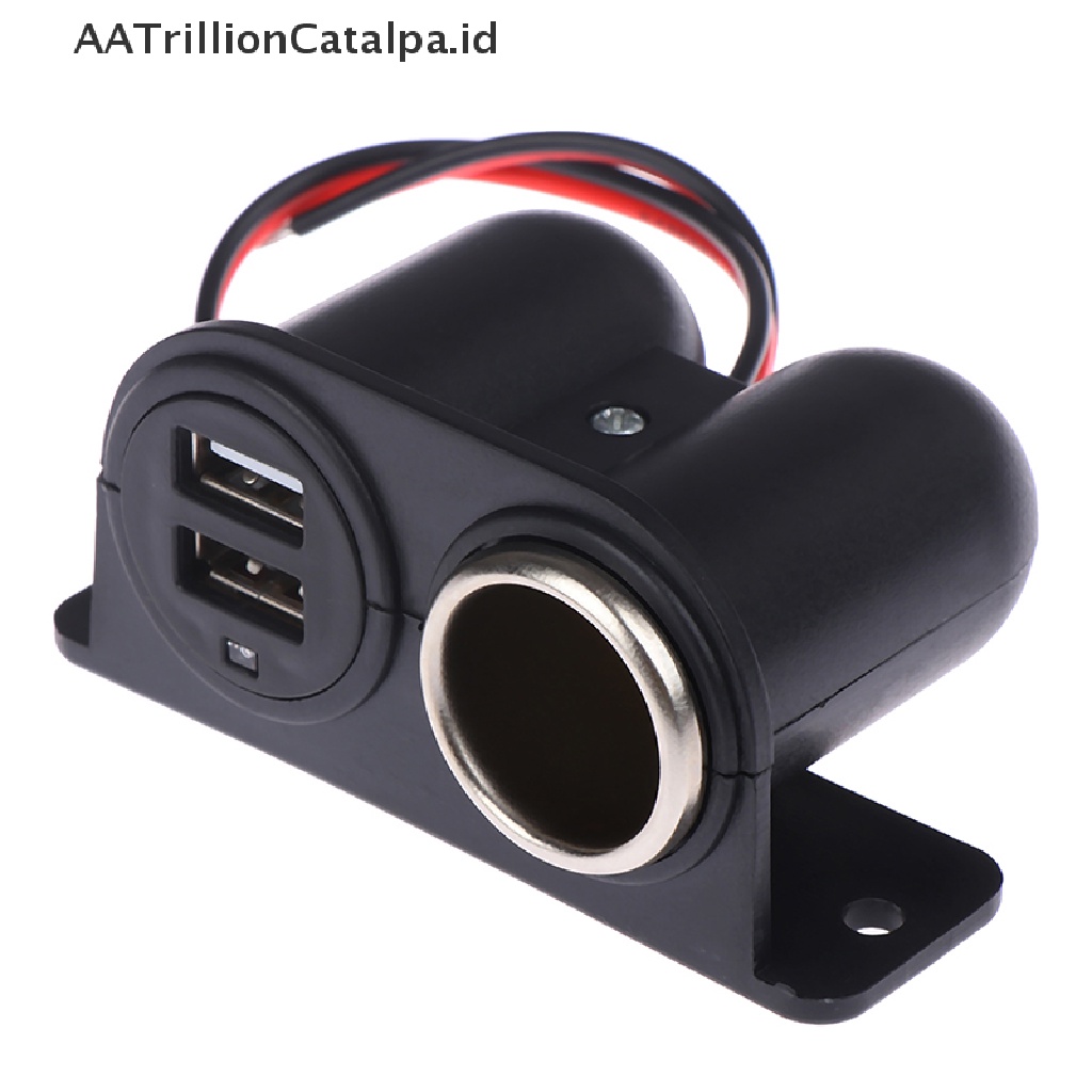 (AATrillionCatalpa) Power Outlet 12V / 24V Dengan 2 Port Charger USB Untuk Aksesoris Mobil