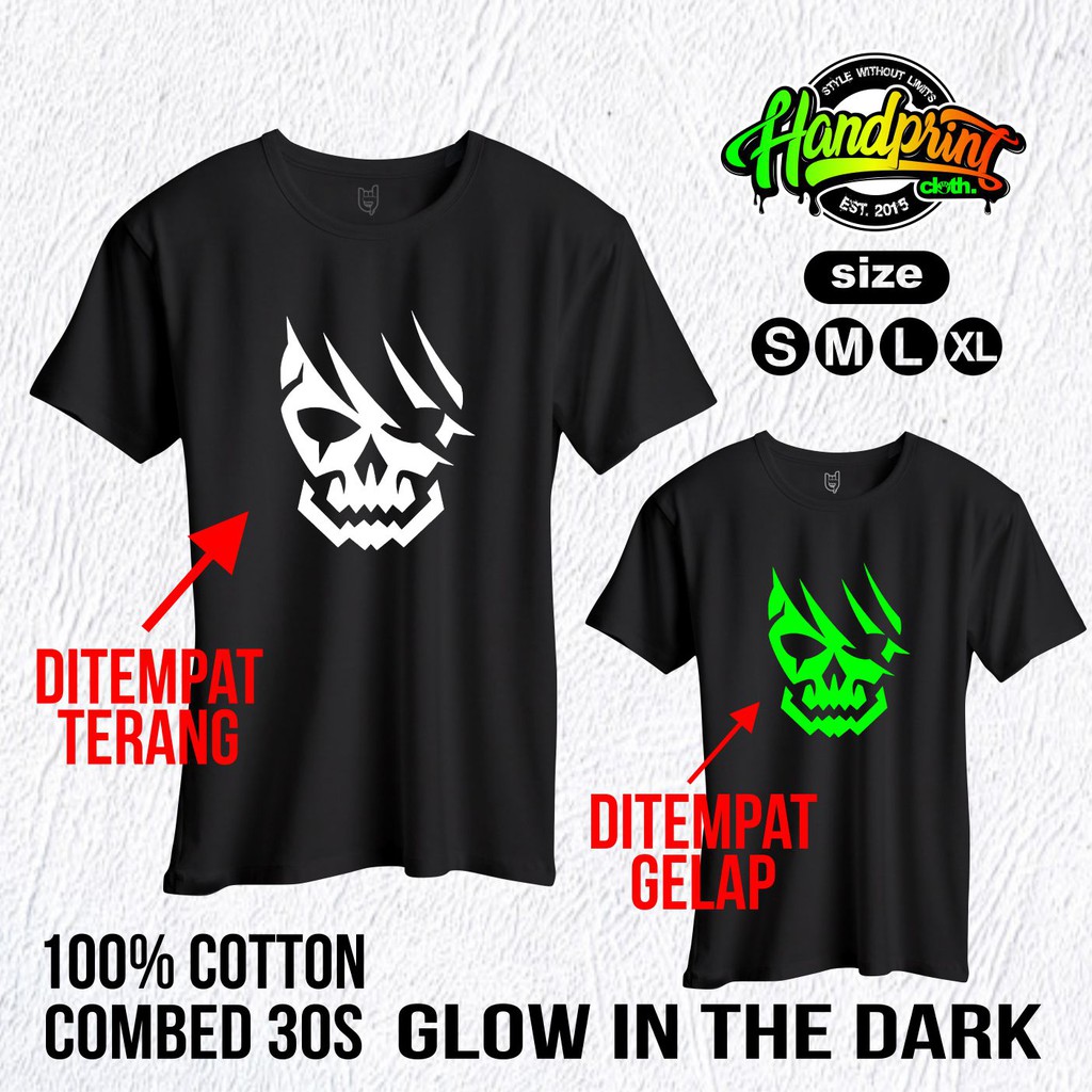 kaos glow in the dark skull head