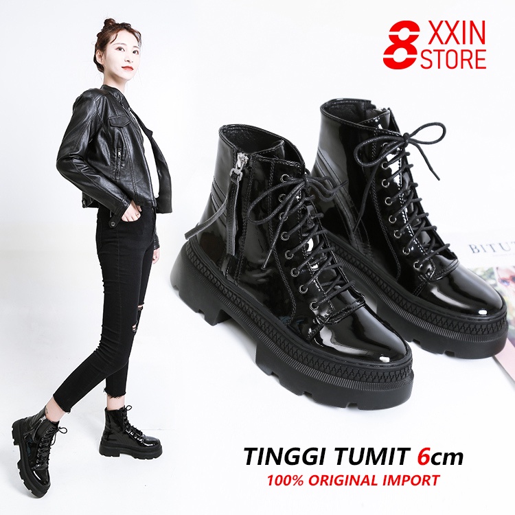 Sepatu Boots Martin Model British dengan Resleting Samping untuk Wanita 36-40 PU material upper