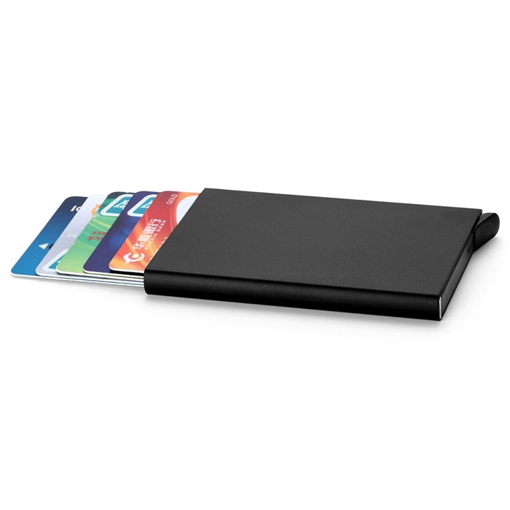 DOMPET KARTU SLIM SLIDER ALUMINIUM UNIVERSAL POLOS HITAM