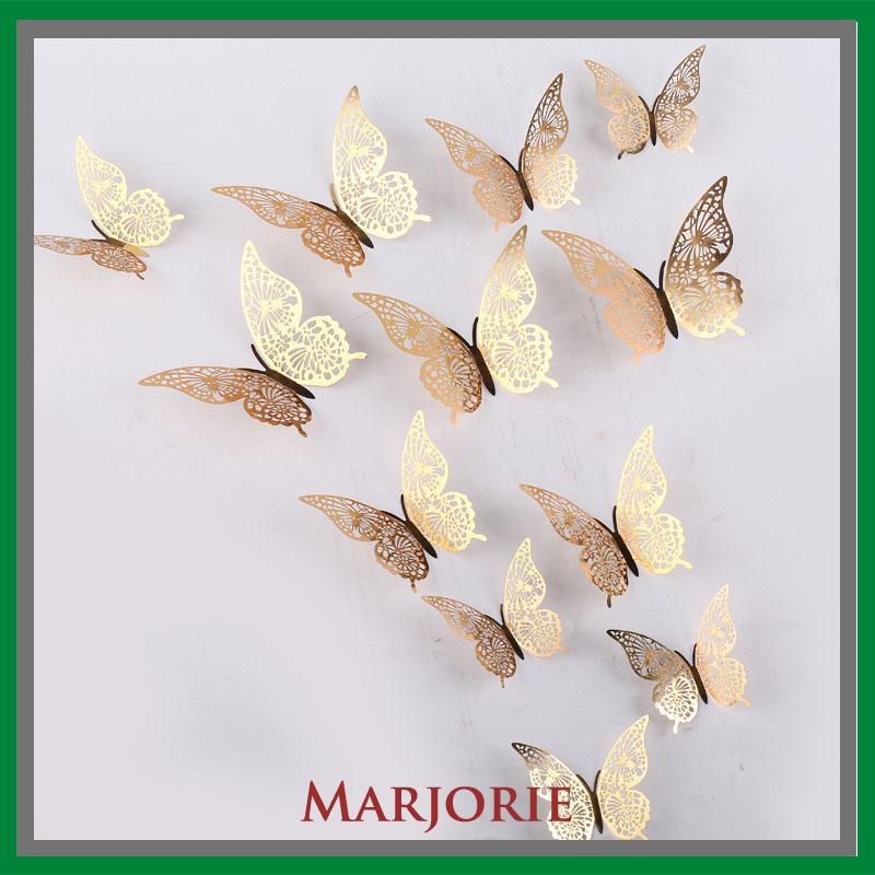 Hollow Butterfly 3D Imitasi Logam Dekorasi Dinding Rumah Stiker Dekorasi Ruang Tamu-MJD