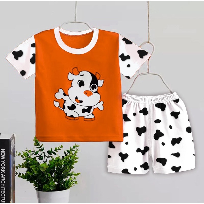 SETELAN ANAK KARAKTER SAPI COW BABY ALL SIZE 6-12 BULAN