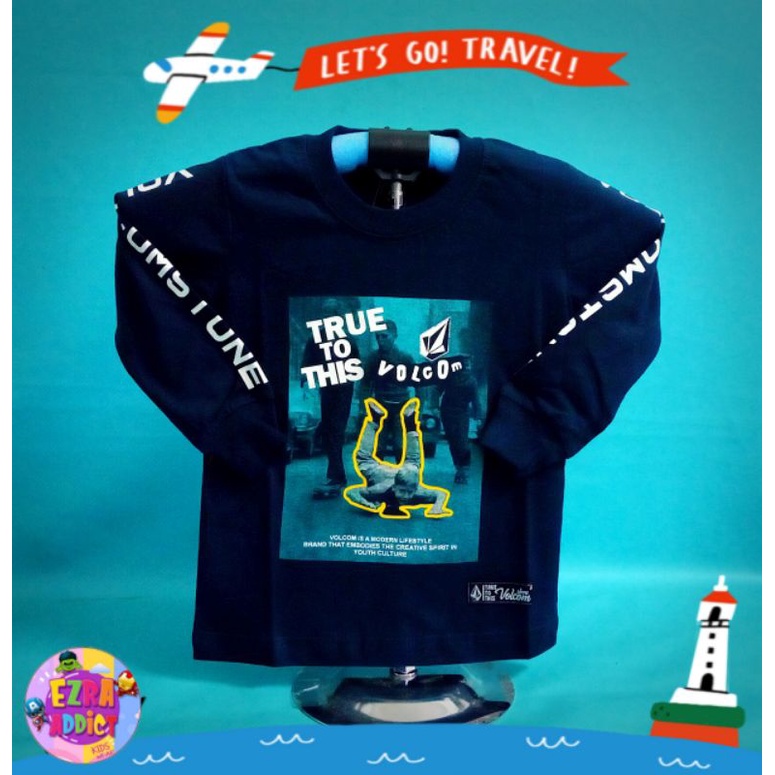 ORIGINAL Surfkids - Umur 1 2 3 4 5 6 7 8 tahun - Baju Distro Anak - Volcom Navy - Kaos Distro Anak L