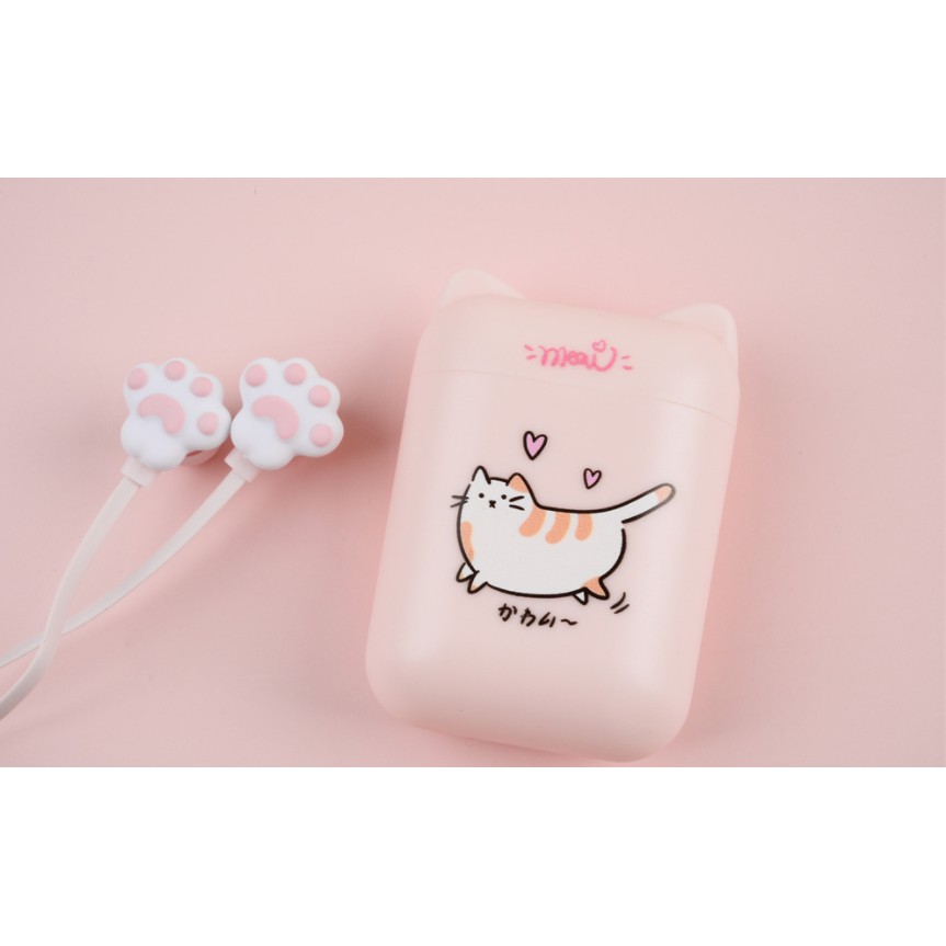 [E-250] Set Headset Earphone Kartun KUCING / Wadah Earphone Karakter KUCING Lucu / Earphone Case Karakter