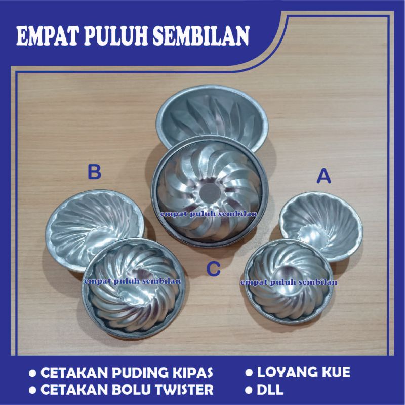 CETAKAN KUE bolu twister aluminium / cetakan kue puding coklat kipas mini / cetakan swirl blade