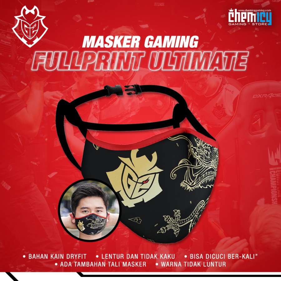 Masker Gaming Fullprint Ultimate G2 Esports Black Gold