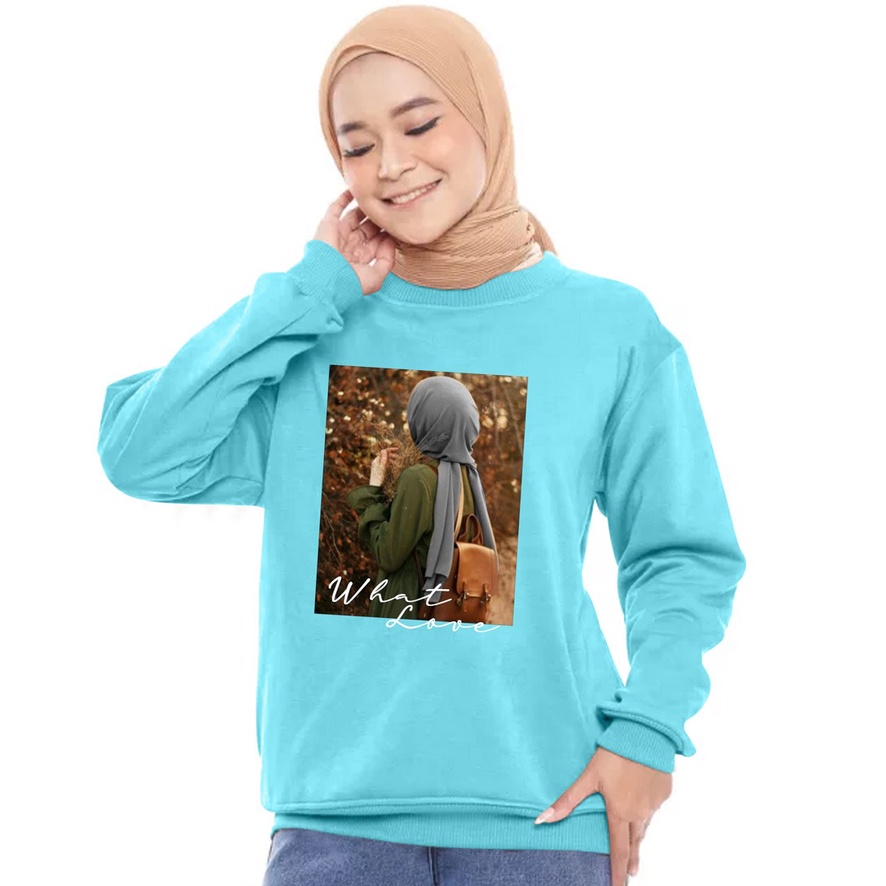 Kaos Lengan Panjang DTF HIJAB WHAT / Kaos Sweatshirt / Atasan Wanita / Atasan Wanita Lengan Panjang