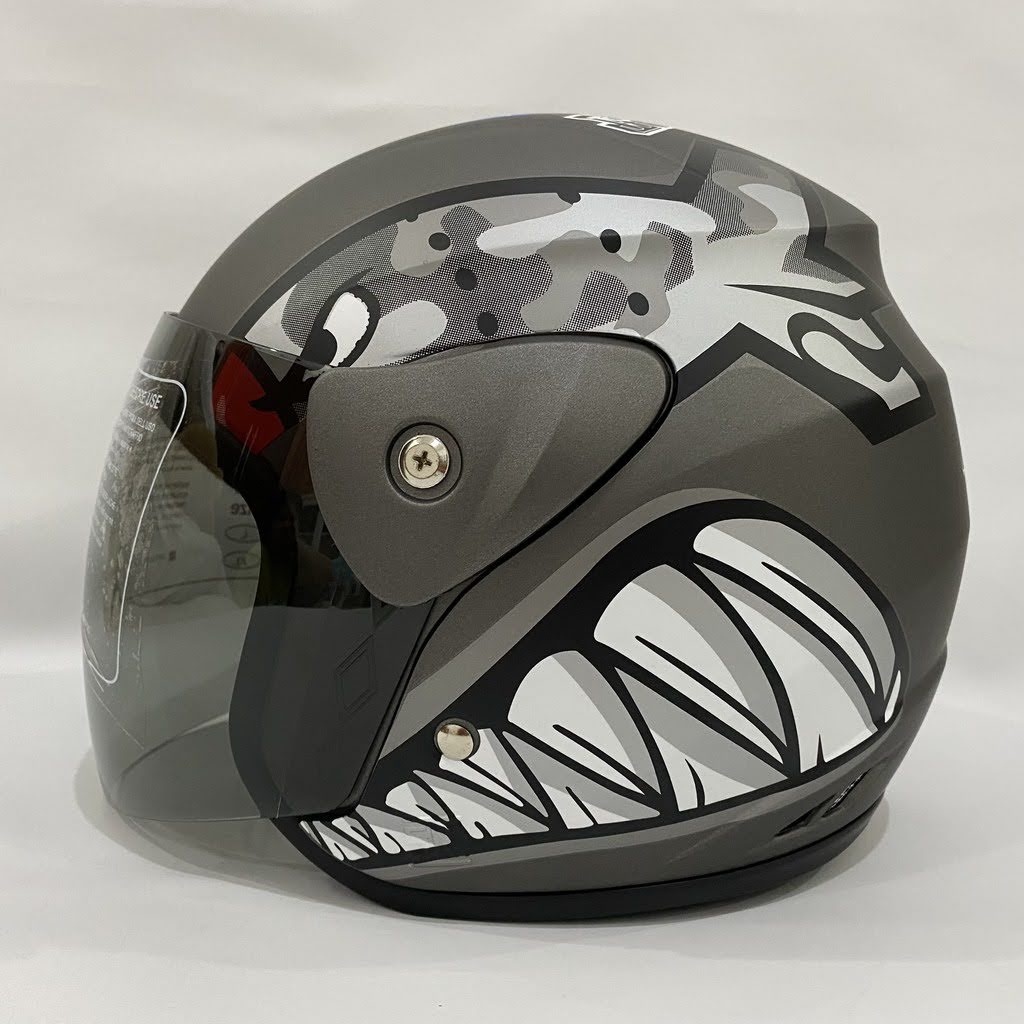 Helm Half Face Dewasa Evolution Bullet Kaca Hitam Smoke Untuk Pria Dan Wanita Dewasa COD