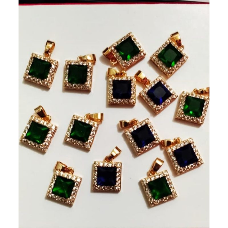 liontin kalung xuping berlapis emas permata hijau dan biru bermata zircon.c221