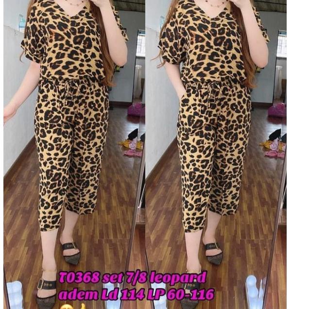Stok terbatas.. Setelan wanita motif leopard / setcel rayon / baju setelan wanita kekinian / set mac