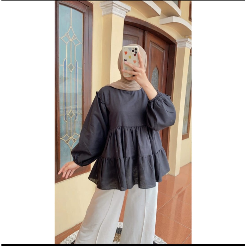 BEFAST - ZEC OOTD Wanita Blus HASHI / Annaya Blouse / Blouse Lengan Panjang Balon / Blouse Terbaru Polos / Blouse Kekinian / Blouse Bisa Di Pakai Wanita Hijab