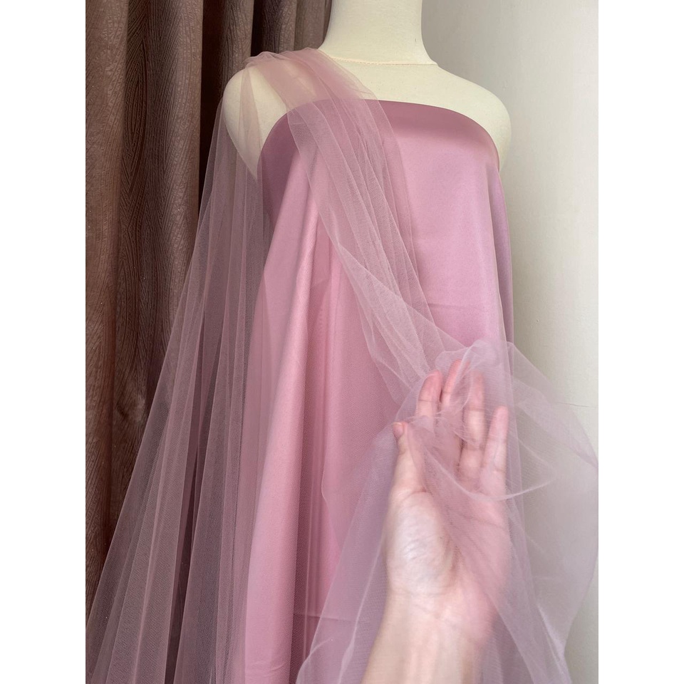 1/2 Meter Bahan Kain Tile Tulle Halus Polos Soft Tulle Warna Merah Muda Rosegold