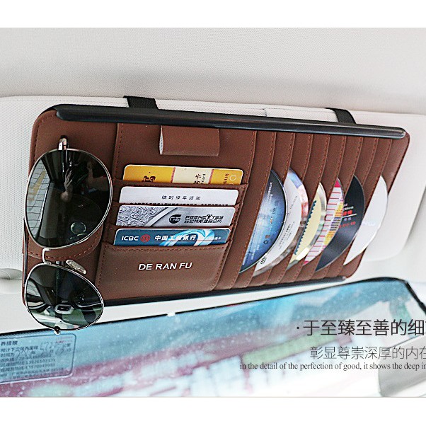 Holder Tempat CD Kaca Mata Pena Kartu Parkir E Toll Sunvisor DARENFU Mobil Kulit Sintentis Premium