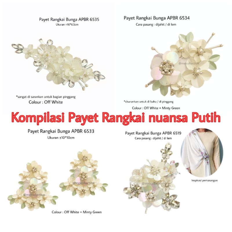 Payet rangkai APBR KOMPILASI NUANSA Putih off White bunga 3d