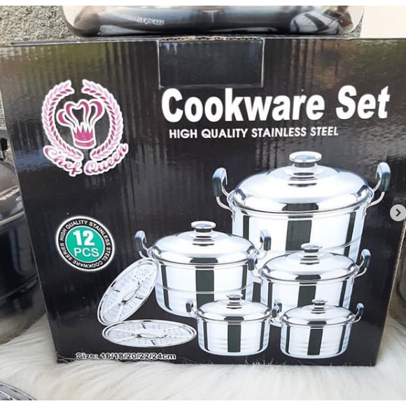 Set Panci 12pcs dandang masak nasi cookware set 5in1 steamer high quality stainless steel