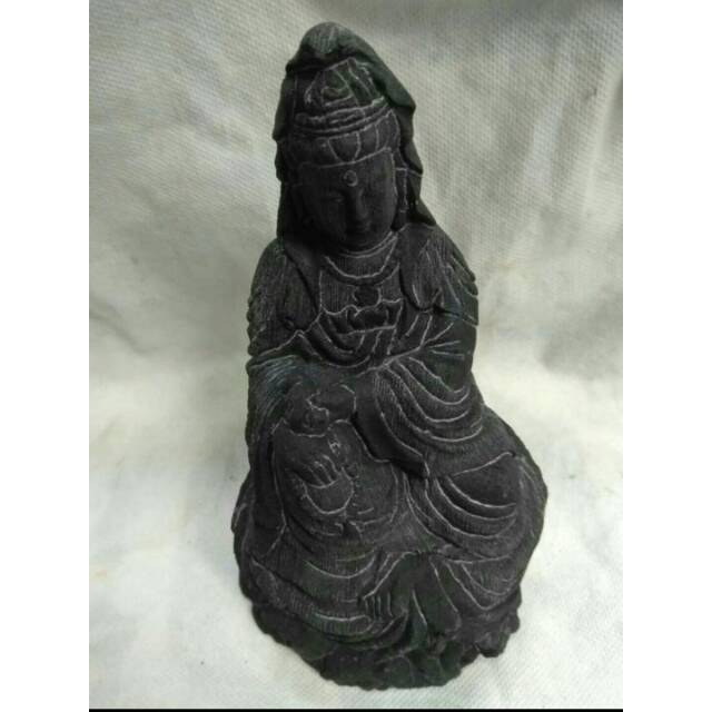 MINIATUR PATUNG DEWI KWAN IM 16,5 × 9,5 × 7,5 cm BAHAN BATU CANDI ASLI