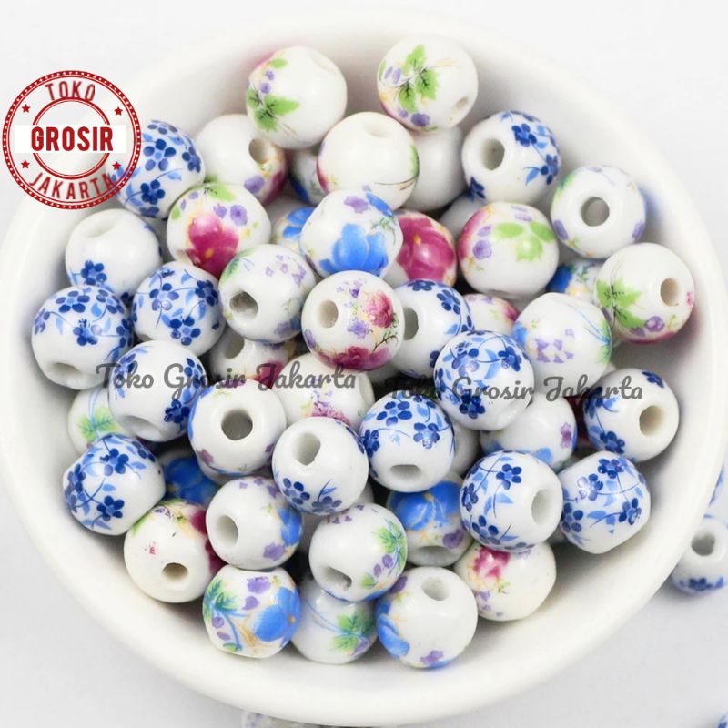 Manik Manik Keramik Beads Motif Bunga Bahan Kerajinan Gelang DIY