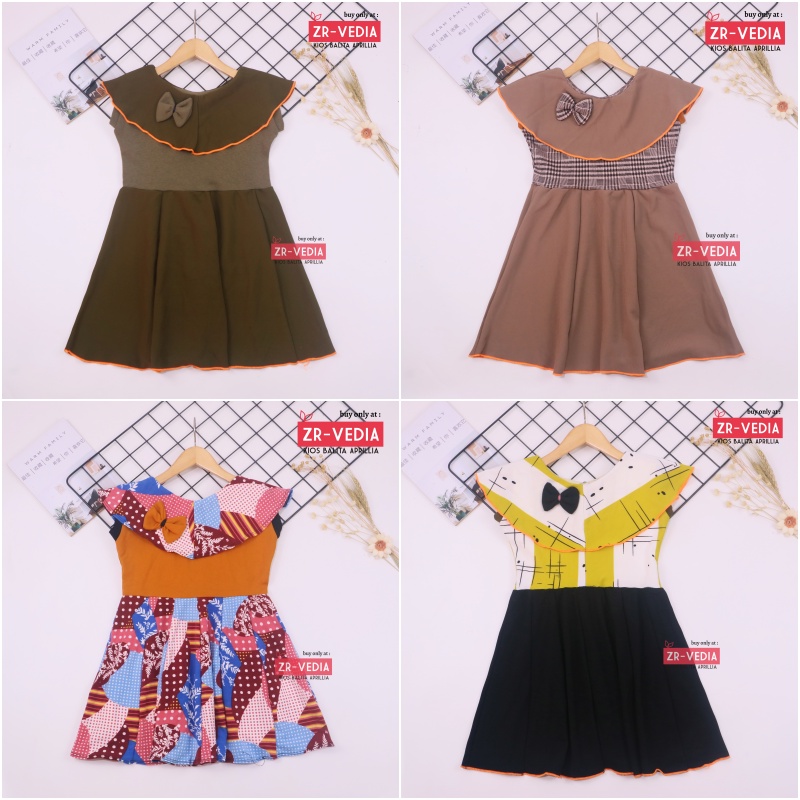 Dress Evelin uk 3-4 Tahun / Baju Anak Perempuan Atasan Model Dres Cewek Gaun Pesta Motif Polos Bunga