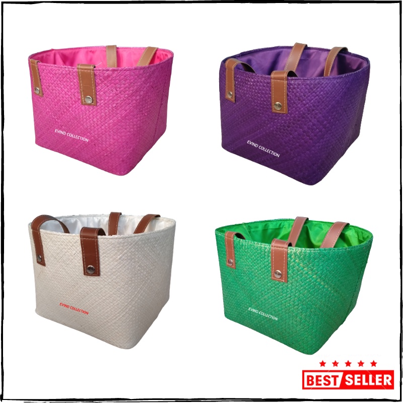 Keranjang Parcel Anyaman Pandan Ukuran Jumbo Tas Hampers Lebaran Tali Kulit Sintetis