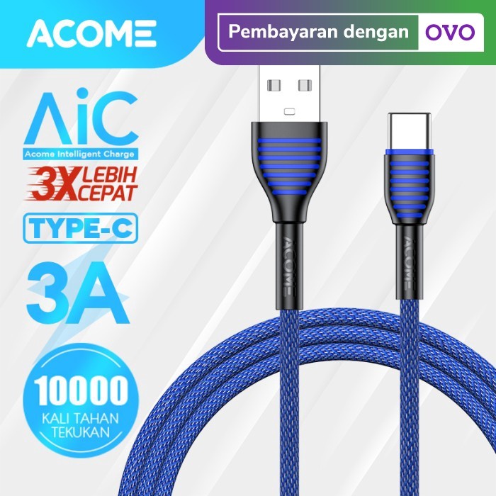 ACOME Kabel Data Type-C 100cm cable  AiC Fast Charging Garansi Resmi 1 Thn original ASC-010