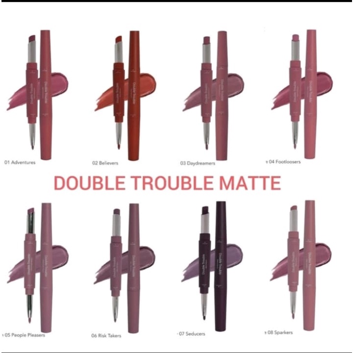 Madame Gie Double Trouble Matte - Creme | Lipstik Lip Liner 2 in 1 Make Up BPOM