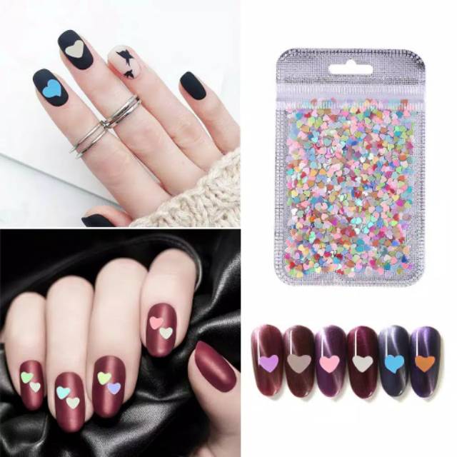 500pcs/kantong sequin nail art decoration bentuk love mix colour