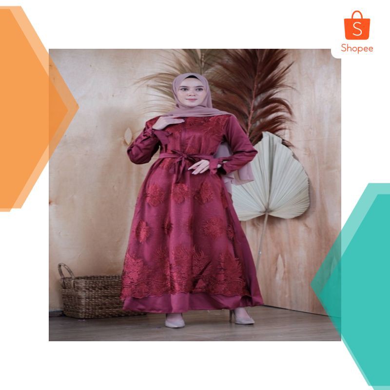 1 Murah CALANDA DRESS TILE BORDIR - GAMIS BRUKAT - PREMIUM MAXMARA Elegan