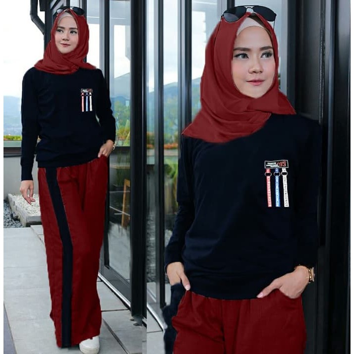 finda set wanitaterry setelan rok muslim wanita panjang fashion remaja cewek kekinian casual sporty