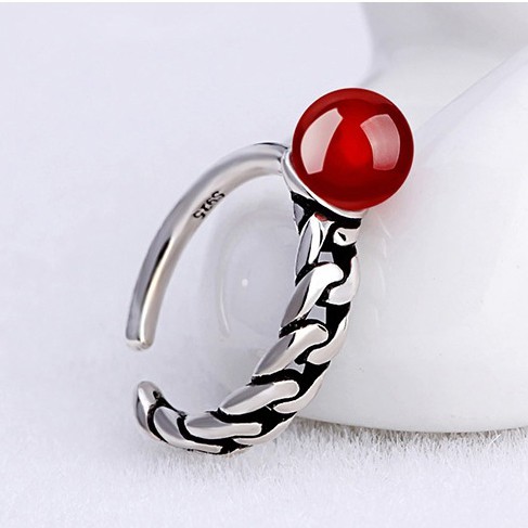 Cincin Sterling Silver 925 Desain Asimetris Simple Adjustable Hias Mutiara Untuk Wanita