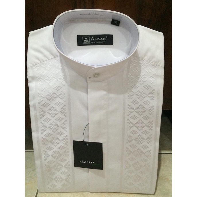 Kemeja Alisan Koko Corak Putih Lengan Pendek 14.5