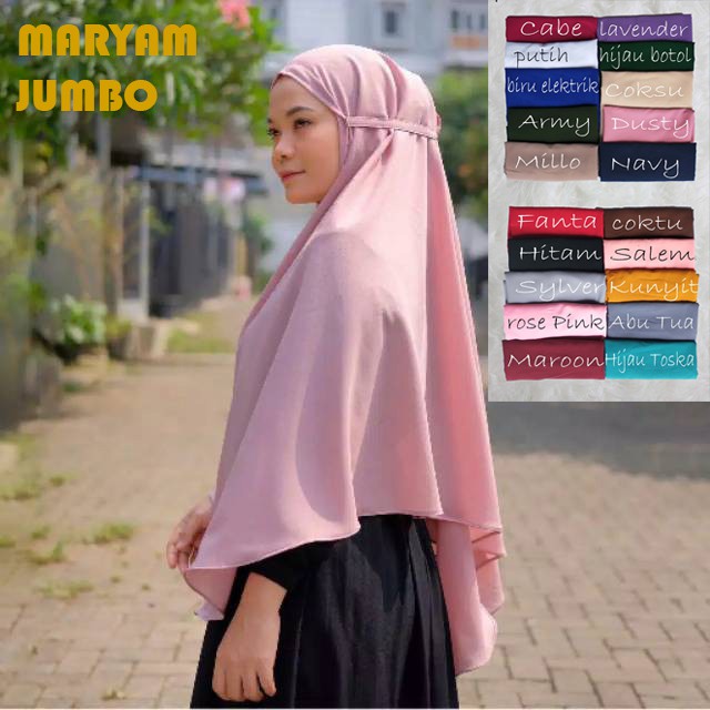 BERGO MARYAM JUMBO UKURAN BESAR BAHAN DIAMOND CREPE NON PET TALI INSTAN