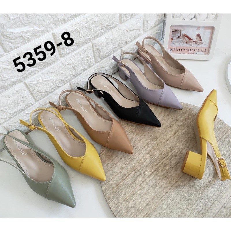 Short heels doff by Simoncelli stripe back import high quality sepatu wanita hak tahu tali belakang