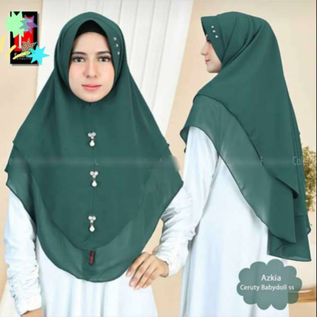 Khimar Ceruty 2 Layer Azkia Mutiara Payet Swarosky
