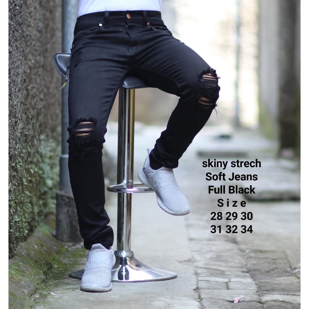 Fashion Pria - Celana Jeans Sobek Lutut Hitam Original | Celana Sobek Lutut Pria | Celana Jeans Sobe