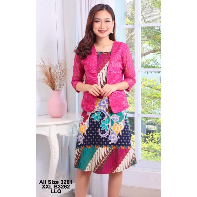New Carina  Dress Motif Batik kombinasi brokat, scuba dan bahan katun strech/Dress Formal Wanita Can