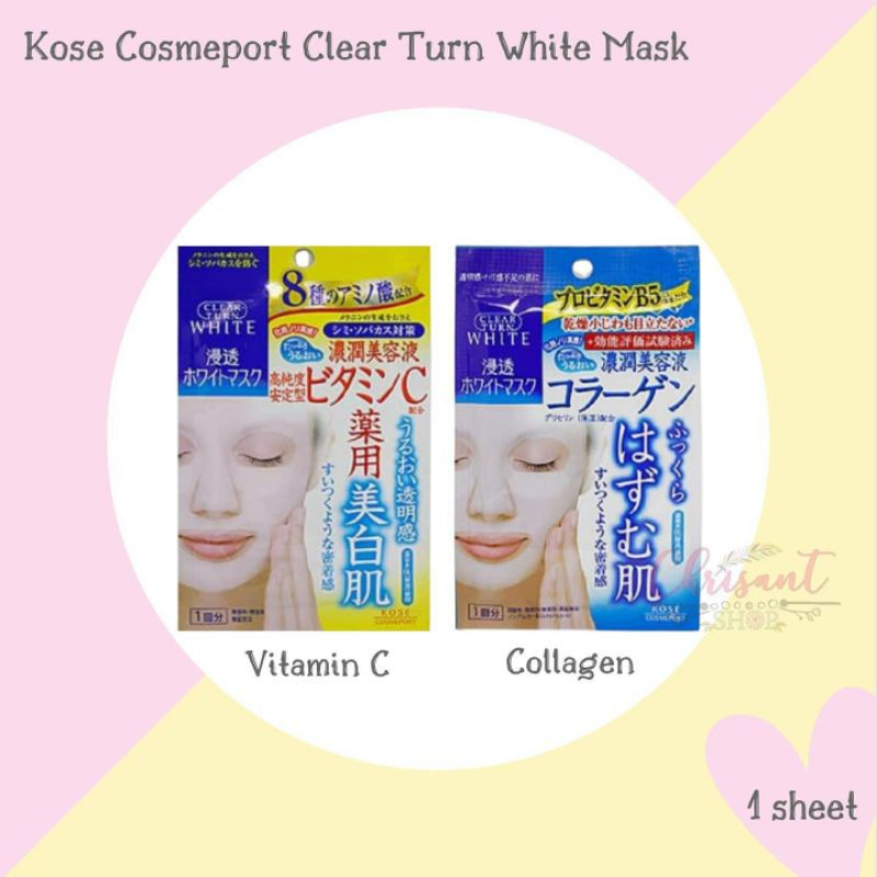 Ready Masker jepang 1pc Kose Cosmeport Clear Turn White Mask Vitamin C / Collagen masker wajah